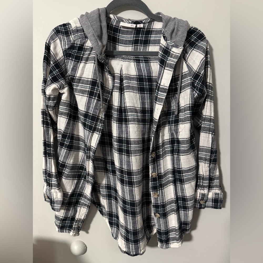 SO Hooded Plaid Long Sleeve Shirt